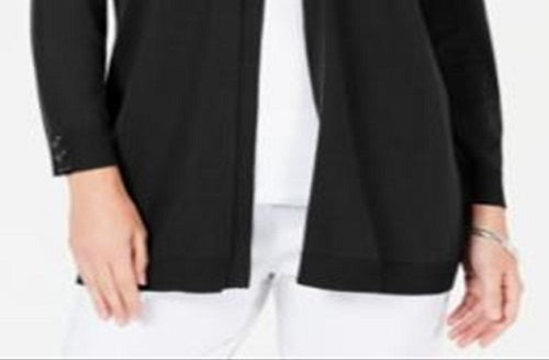 Karen Scott Cardigan Feminino Petite com Frente Aberta Preto Escuro Petite G