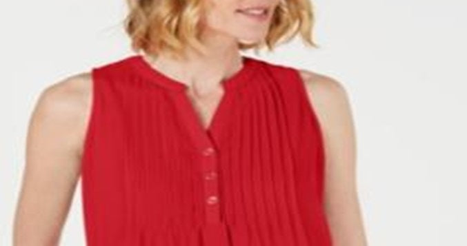 Blusa feminina sem mangas Charter Club Pintuck vermelha tamanho X-S