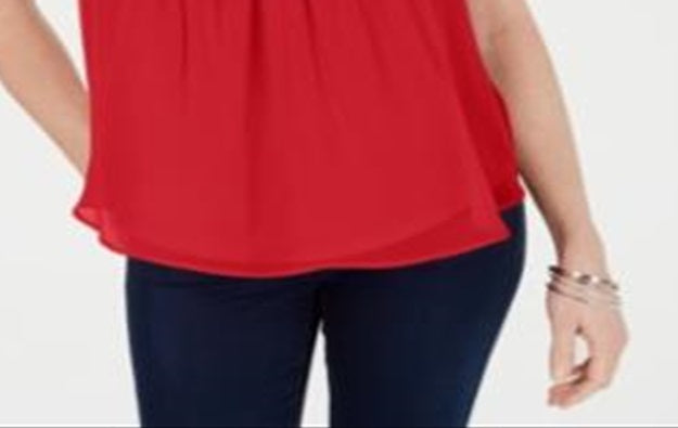 Blusa feminina sem mangas Charter Club Pintuck vermelha tamanho X-S