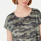 Blusa feminina com estampa camuflada e decote redondo, verde, tamanho pequeno, da Style &amp; Co