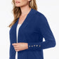 Cardigan feminino JM Collection com frente aberta, azul, tamanho médio