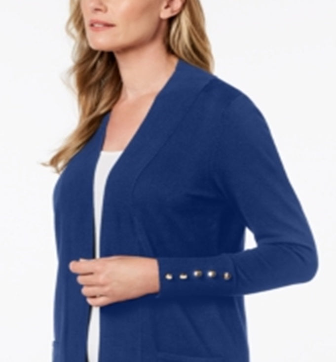 Cardigan feminino JM Collection com frente aberta, azul, tamanho médio