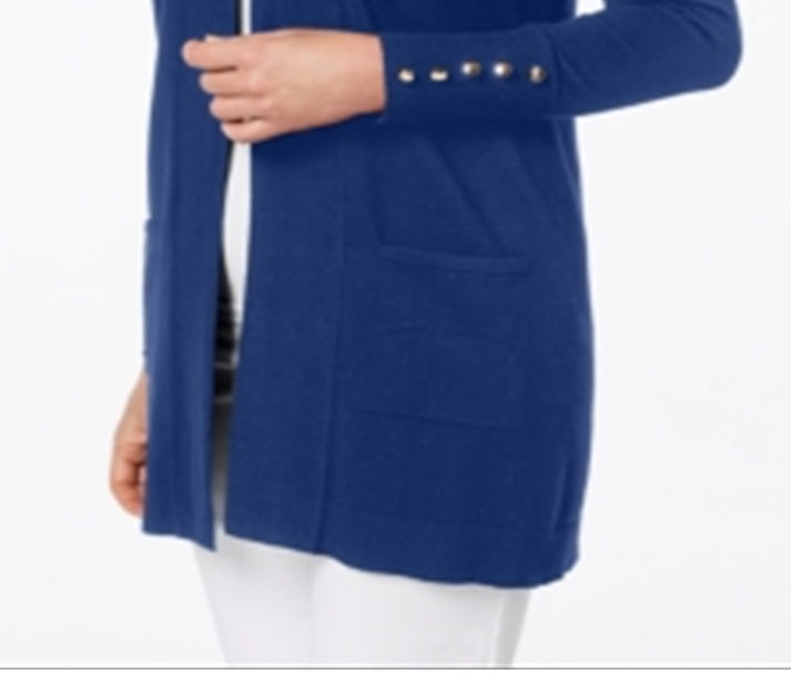Cardigan feminino JM Collection com frente aberta, azul, tamanho médio