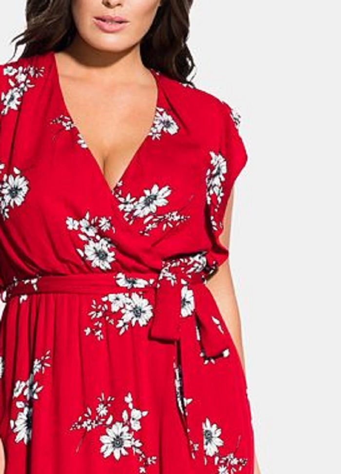 Vestido longo floral feminino City Chic Trendy Plus Love vermelho tamanho 18W