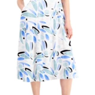 Vestido de festa feminino Alfani, sem mangas, com zíper e estampa, decote joia abaixo do joelho, ajuste evasê, azul, tamanho 14