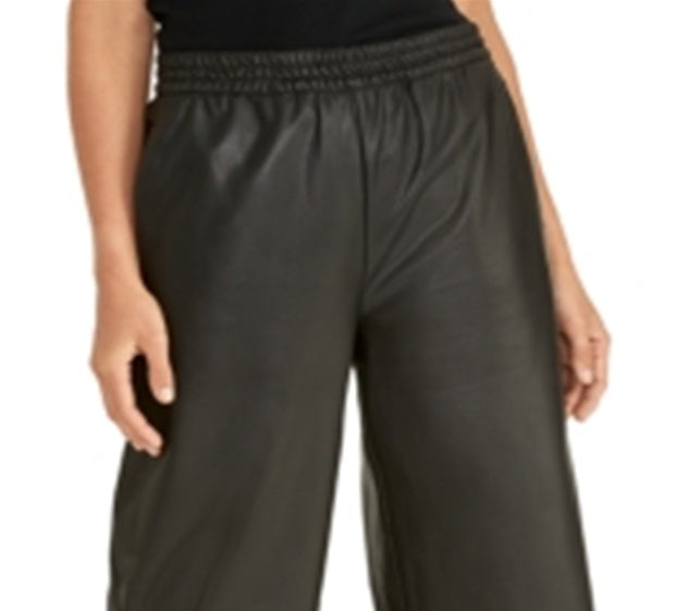 Calça curta feminina Rachel Rachel Roy Jaz, cintura alta, couro sintético, preta, tamanho M