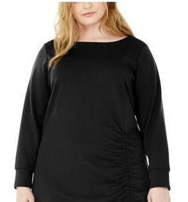 Vestido feminino plus size com bainha franzida, preto, tamanho 2X, da NY Collection