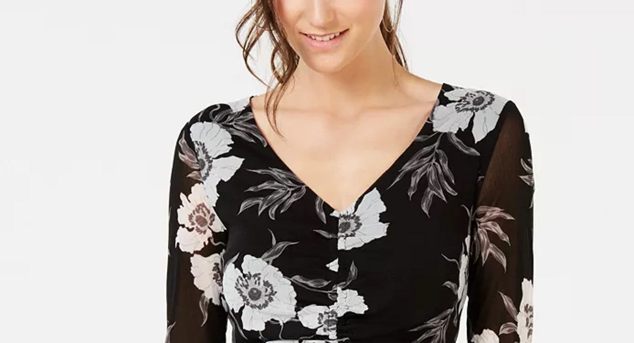 Inc International Concepts Top feminino pequeno com franzido na frente e bainha amarrada, preto, tamanho pequeno grande