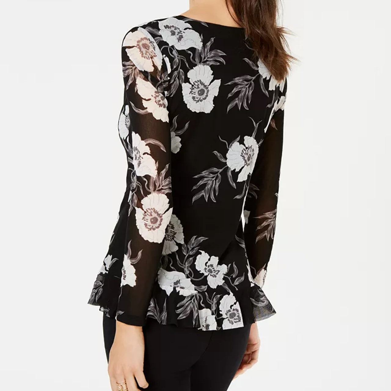 Inc International Concepts Top feminino pequeno com franzido na frente e bainha amarrada, preto, tamanho pequeno grande