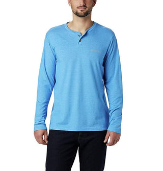 Camisa Henley de manga comprida Columbia Thistletown Park masculina, azul, tamanho XX-G