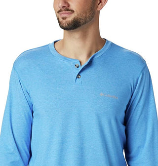 Camisa Henley de manga comprida Columbia Thistletown Park masculina, azul, tamanho XX-G