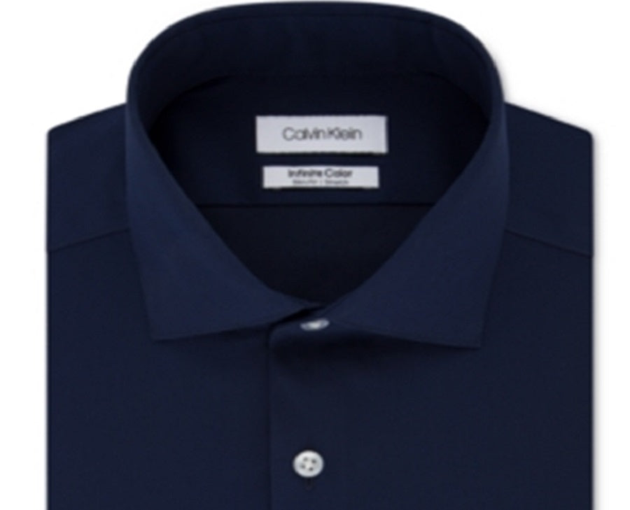 Camisa social masculina Calvin Klein Slim Fit com gola aberta, azul, tamanho 16x32x33