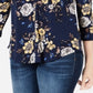 Blusa feminina Charter Club com estampa floral e decote em V, azul, tamanho médio