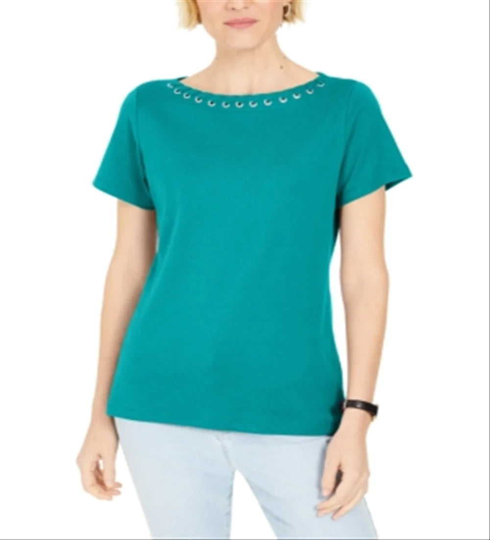 Karen Scott Top Feminino com Acabamento em Ilhós Azul-petróleo Crisp Tamanho GG