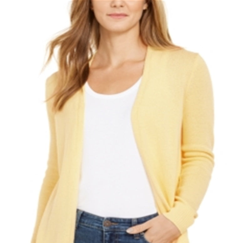 Suéter feminino Charter Club com frente aberta e bainha curva, amarelo, tamanho extragrande