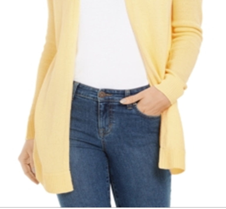Suéter feminino Charter Club com frente aberta e bainha curva, amarelo, tamanho extragrande