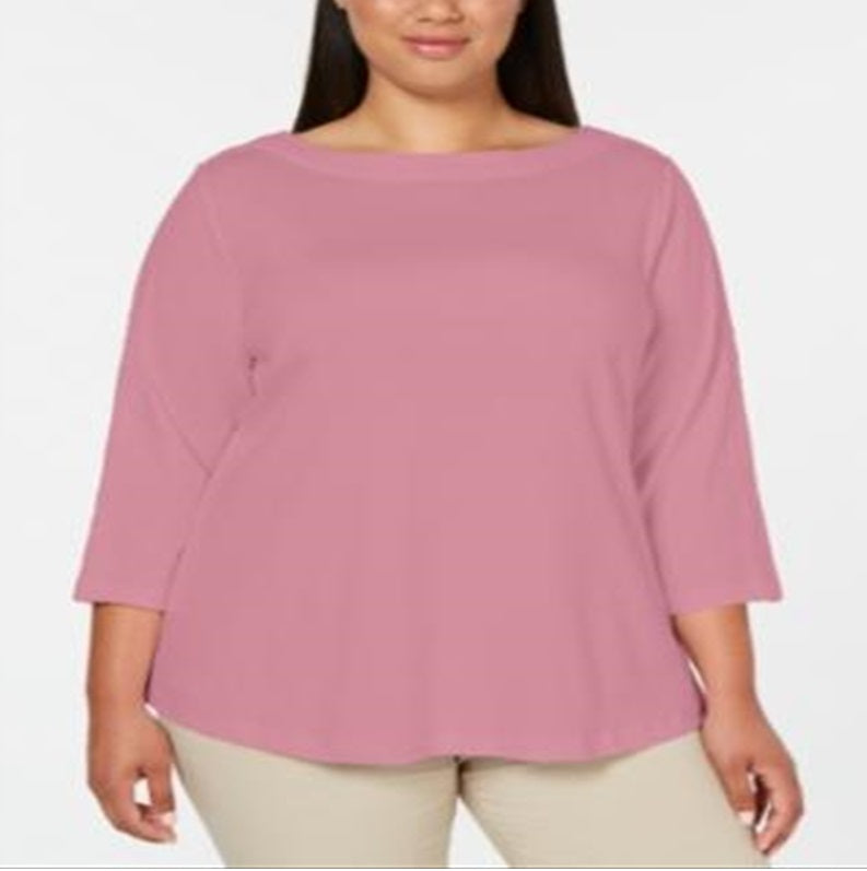 Karen Scott Top Feminino Algodão Plus com Acabamento em Renda Rosa Tamanho 0X