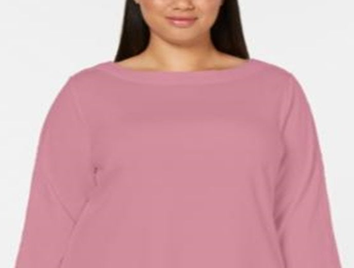 Karen Scott Top Feminino Algodão Plus com Acabamento em Renda Rosa Tamanho 0X