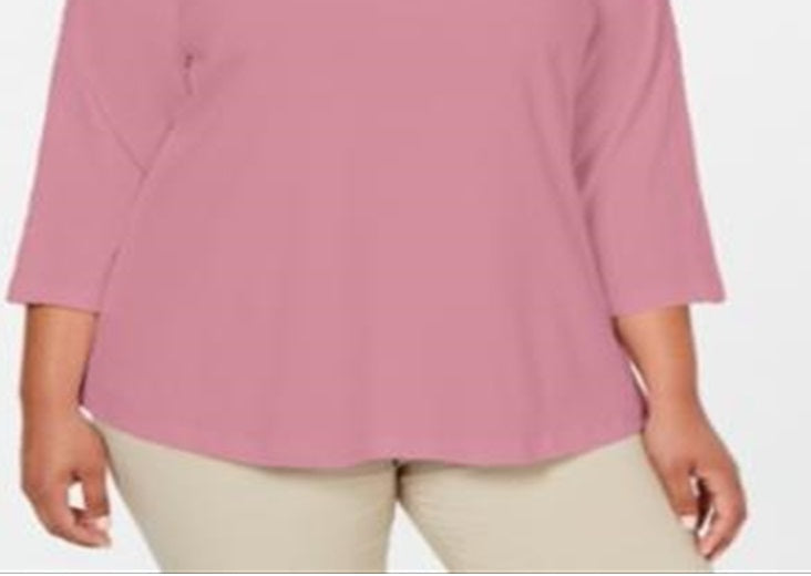 Karen Scott Top Feminino Algodão Plus com Acabamento em Renda Rosa Tamanho 0X