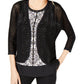 Cardigan feminino de algodão com pontos mistos JM Collection, preto profundo, tamanho XL