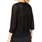Cardigan feminino de algodão com pontos mistos JM Collection, preto profundo, tamanho XL