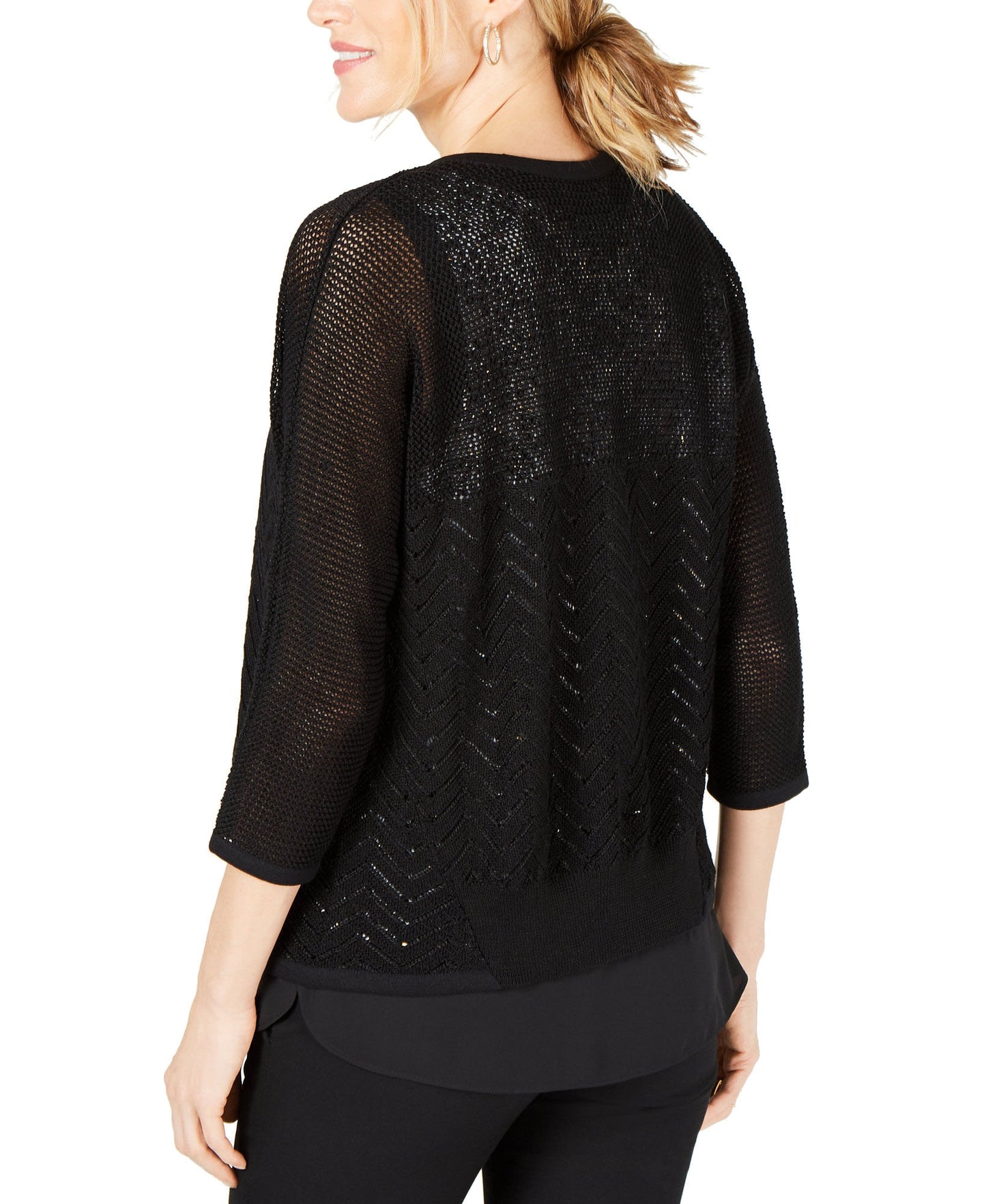 Cardigan feminino de algodão com pontos mistos JM Collection, preto profundo, tamanho XL