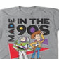Camiseta masculina estampada de algodão Toy Story, fabricada nos anos 90, cinza, tamanho extragrande