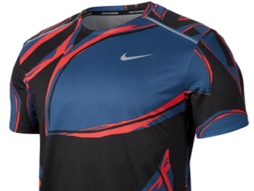 Camiseta de corrida estampada Nike Miler Dri-FIT masculina, azul, tamanho grande