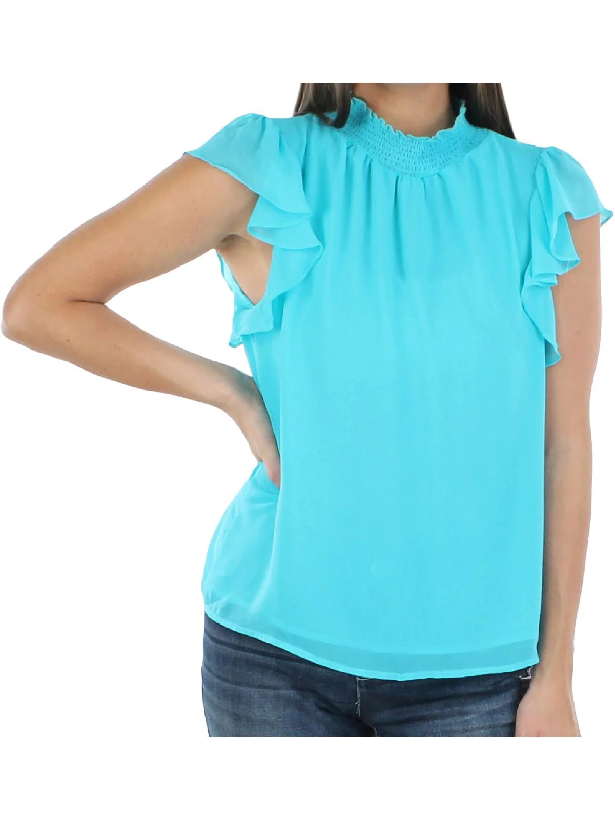 1.STATE Blusa feminina de manga curta e gola alta, azul, tamanho grande