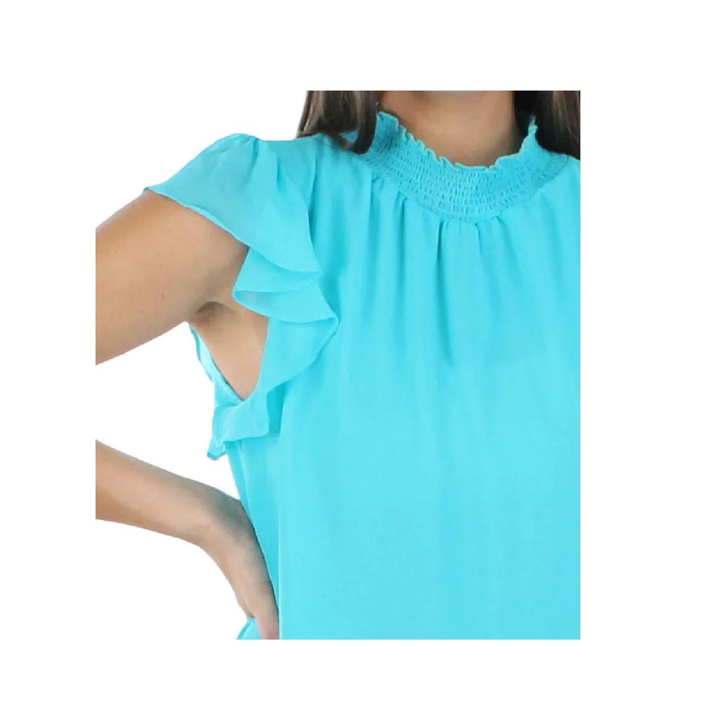 1.STATE Blusa feminina de manga curta e gola alta, azul, tamanho grande