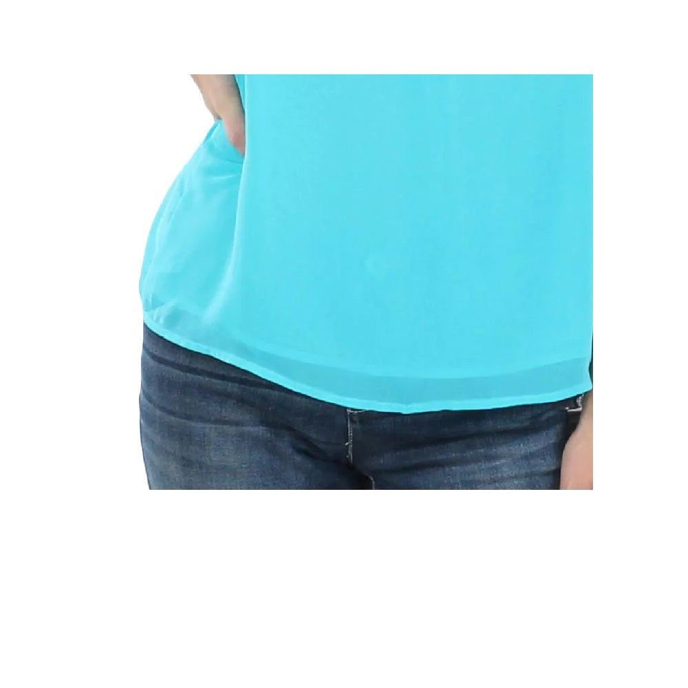 1.STATE Blusa feminina de manga curta e gola alta, azul, tamanho grande