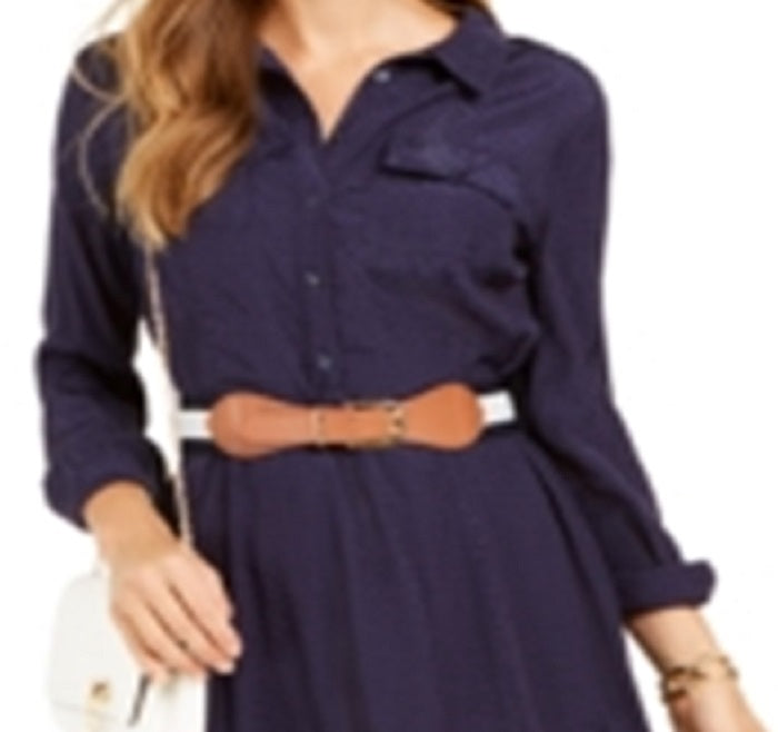 Vestido-camisa feminino Charter Club com bolinhas e jacquard, azul, tamanho pequeno, G