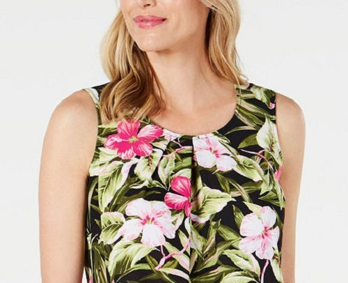 Blusa Kasper Feminina Perfection Multi sem mangas com decote tropical e pregas, rosa, tamanho grande