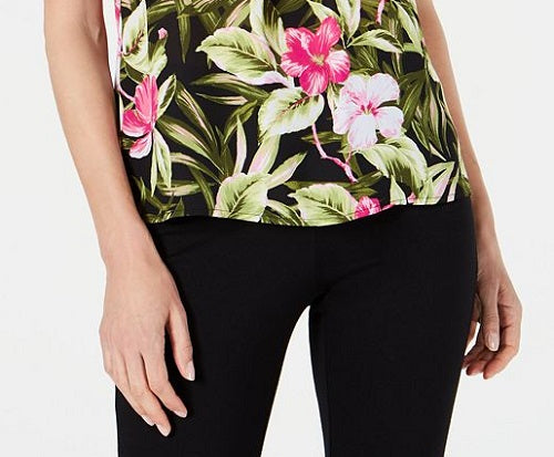 Blusa Kasper Feminina Perfection Multi sem mangas com decote tropical e pregas, rosa, tamanho grande