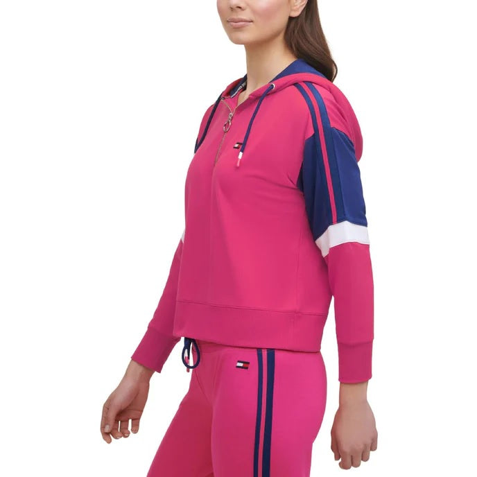 Tommy Hilfiger Sport Feminino Colorblocked Meio Zíper Top Rosa Tamanho P