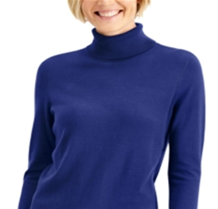 Suéter feminino de gola alta JM Collection, azul, tamanho extragrande