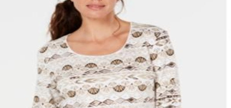 Blusa feminina Karen Scott com decote redondo e estampa aquarela, marrom, tamanho P