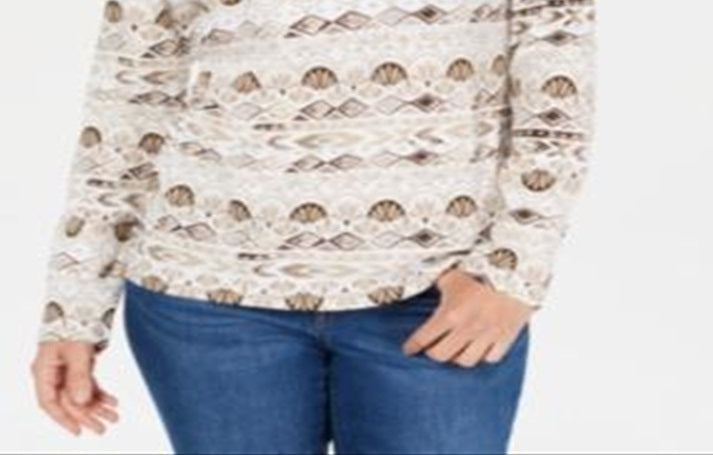 Blusa feminina Karen Scott com decote redondo e estampa aquarela, marrom, tamanho P