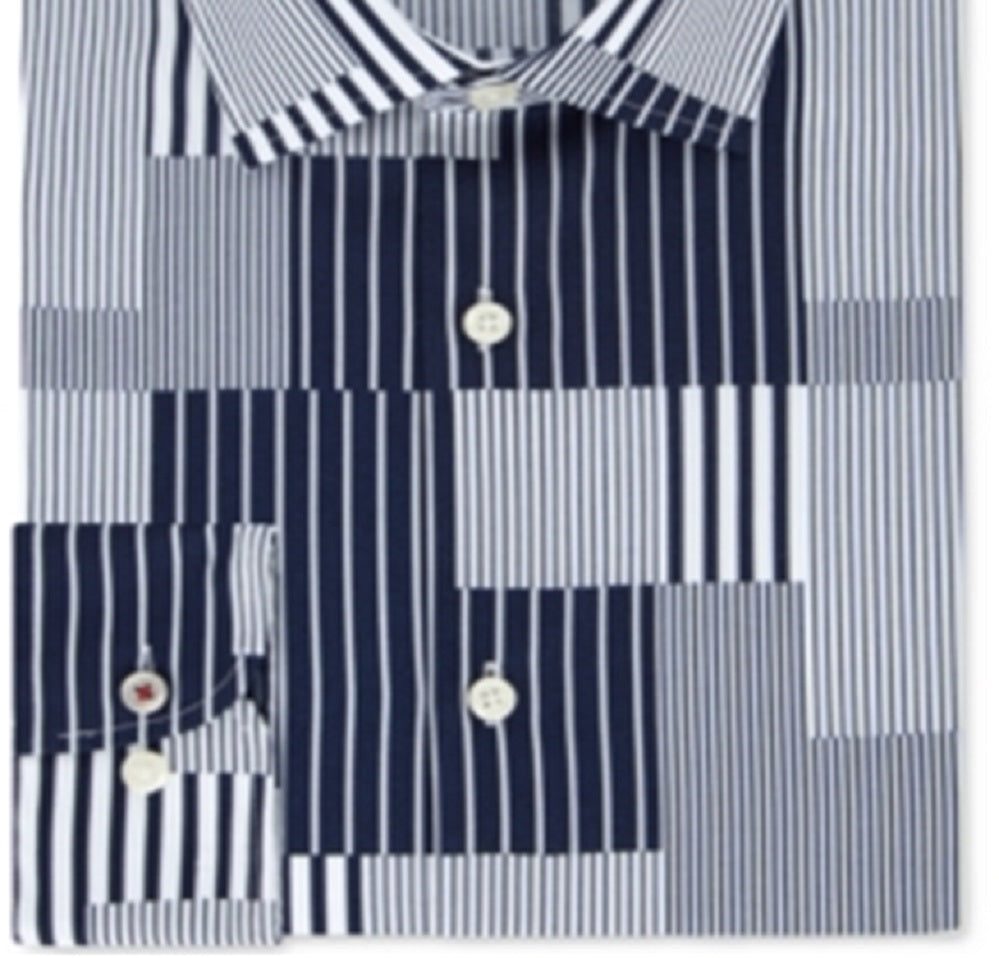 Camisa social Tommy Hilfiger Slim Fit Th Flex sem passar roupa Supima Stretch Patchwork azul tamanho 34x35