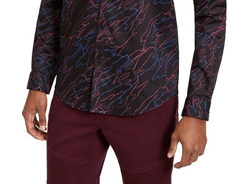 Camisa Sylas com Rabisco Abstrato Masculino da INC International Concepts, Preta, Tamanho X-Grande