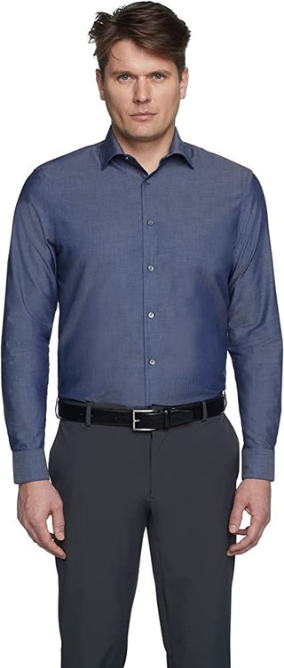 Camisa social Calvin Klein Classic Regular Masculina, Stretch, sem passar a ferro, tamanho M, azul-marinho
