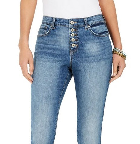 Jeans feminino estilo &amp; co com corte boot cut e botões, azul, tamanho 2
