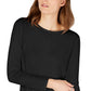 Blusa feminina de malha canelada INC International Concepts, preta, tamanho médio