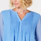 Charter Club Blusa feminina com babados duplos e pregas lisas, azul, tamanho 2XL