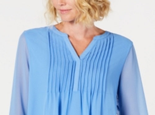 Charter Club Blusa feminina com babados duplos e pregas lisas, azul, tamanho 2XL