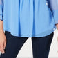 Charter Club Blusa feminina com babados duplos e pregas lisas, azul, tamanho 2XL