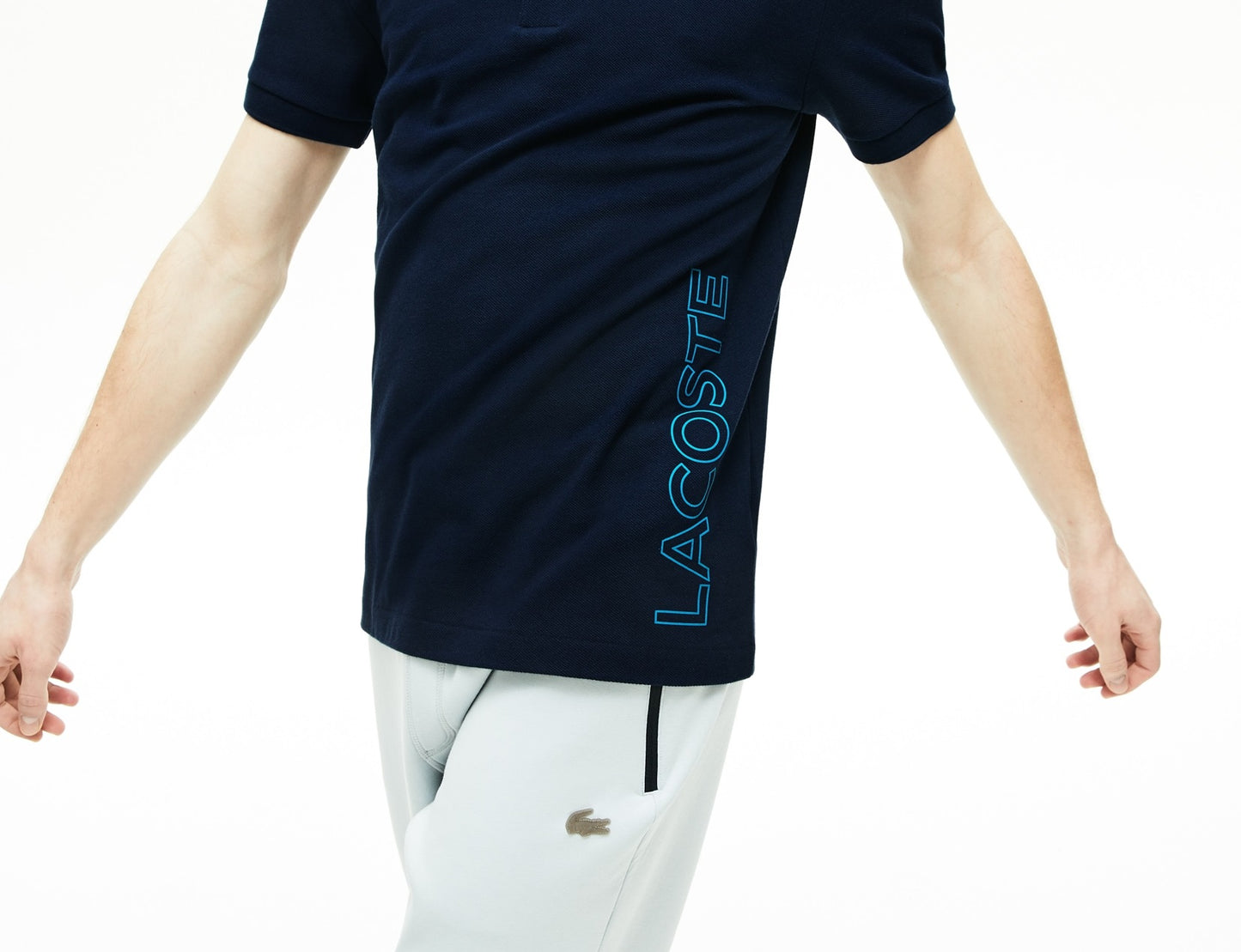 Camisa polo masculina de algodão da marca Lacoste, azul, tamanho 7