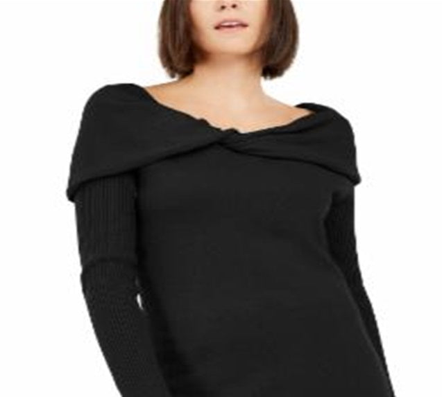 Suéter túnica de cashmere com gola canoa feminino INC International Concepts, preto, tamanho P