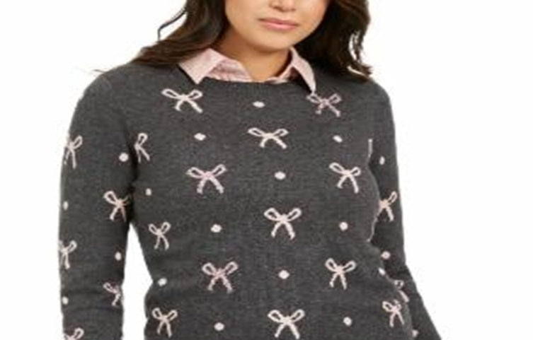 Suéter feminino com estampa de laço Charter Club cinza tamanho pequeno P