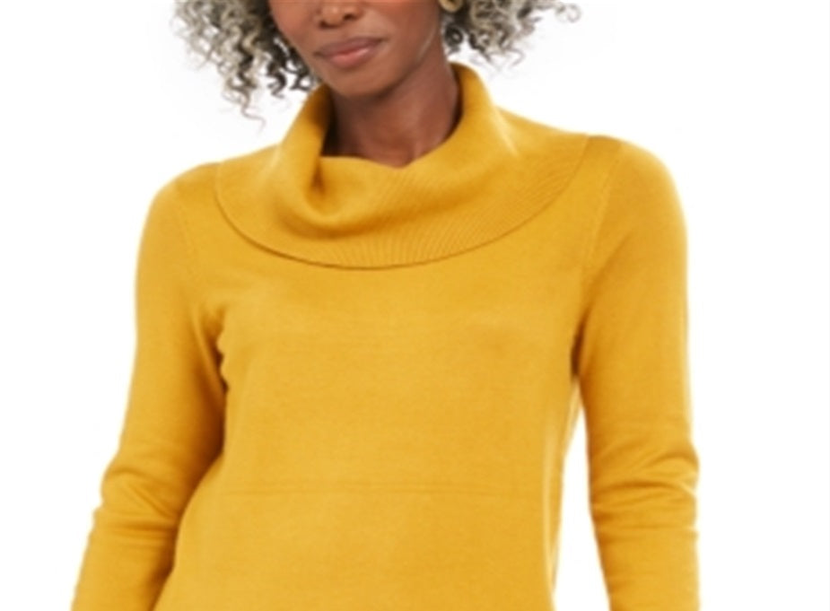 Suéter feminino com gola alta e gola alta, dourado, tamanho M, da coleção JM